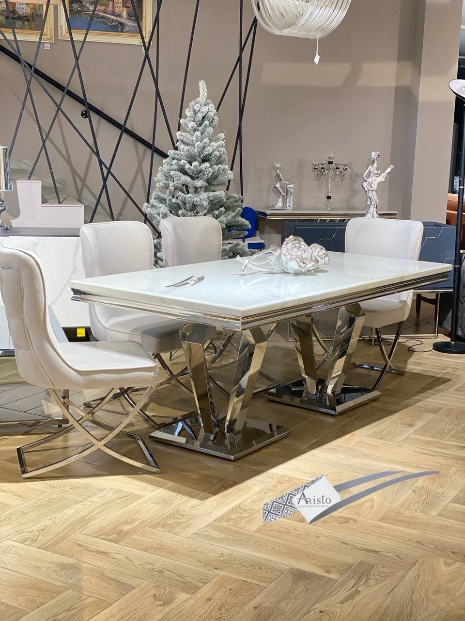 Стіл мармуровий Diamond хром 200 - Aristomebli